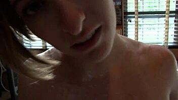 Milf with cum-covered big tits sucks cock and plays with banging body cum