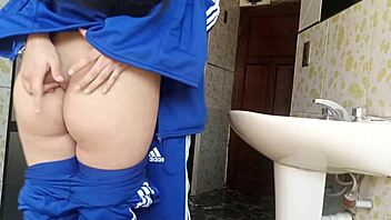 Quick school bathroom fuck with tight latina teen uniform up