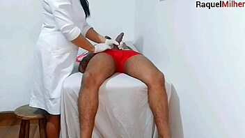 In the hospital room, a nurse and esthetician carefully observe the patient's developing condition during examination