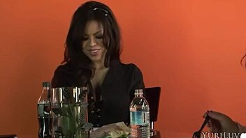 Lesbian sluts Sa Stone kiss big natural tits closeup