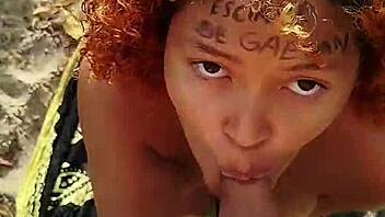 brazilian ebony beach blowjob ends with facial creampie risk