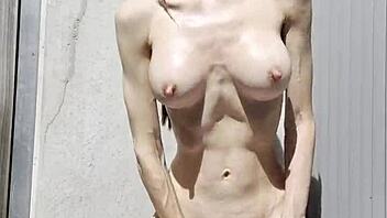 bikini milf closeup masturbates with oiled vibrator to wet orgasm