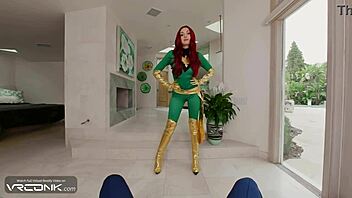 sexy redhead phoenix rides monster cock in x-men cosplay heels!