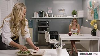 my busty coworker sneaks fingers in my pussy and licks during lunch break