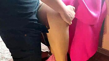 Skinny classmate in pink dress takes deep doggystyle pounding pov