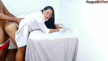 In the hospital room, a nurse and esthetician carefully observe the patient's developing condition during examination