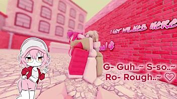 Roblox slut bent over for big cock three-way creampie