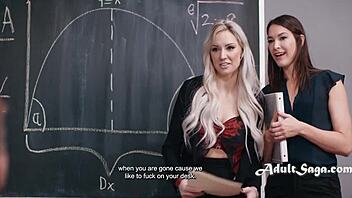 colleagues catch wank then ride black board boobies