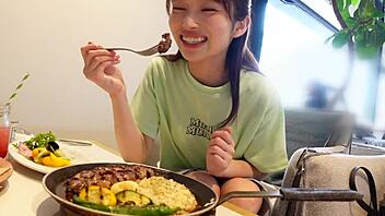 rented cute e-cup japanese girl rides oiled cowgirl kissing handjob creampie