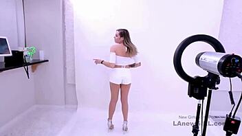 brunette model seduced fucked hard sofa casting interview daddy swallows cum