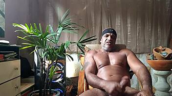 Brazilian pornstar bear strokes huge fat cock solo