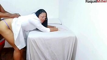 In the hospital room, a nurse and esthetician carefully observe the patient's developing condition during examination