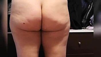 Fresh from shower, my fat big ass latina wife teases huge natural tits