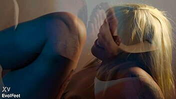Blonde femdom goddess chokes you into foot slave licking