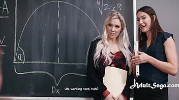 colleagues catch wank then ride black board boobies