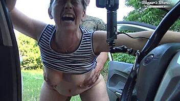 Mature sissy seduced backstage for outdoor deepthroat fuck