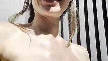 bikini milf closeup masturbates with oiled vibrator to wet orgasm