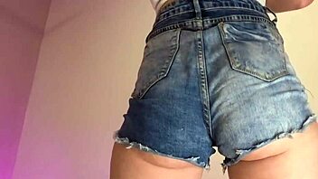 Tease Her Too-Tiny Denim Shorts Ripping Off That Sexy Ass