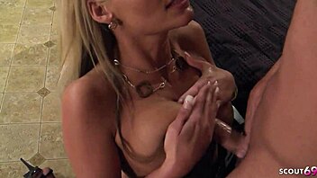 Blonde cougar wife tricks friend into sloppy gagging fuck