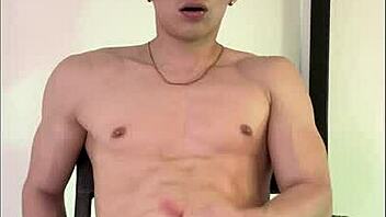 hot 18+ twink strokes his huge cock moaning loud in solo amateur gay fun