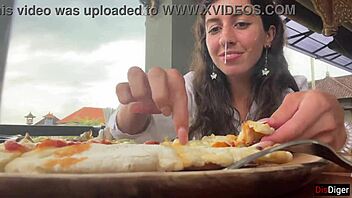 Cum dripping down my face as I devour pizza!