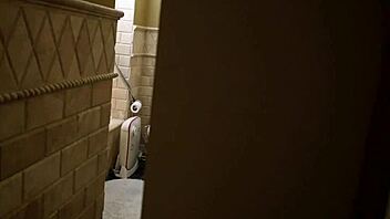Alice march sucks big cock then fucks in bathroom