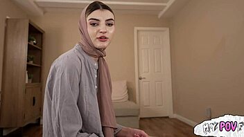 Petite arab hijab babe masters deepthroat on huge cock pov