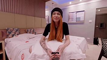 tura initiates delicate pink redhead as porn model