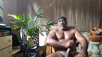 Brazilian pornstar bear strokes huge fat cock solo