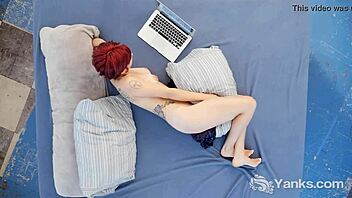 yanks curly redhead hedera helix masturbates watching her hairy pussy