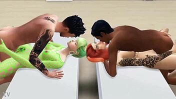 Two lingerie babes fuck missionary in steamy game play