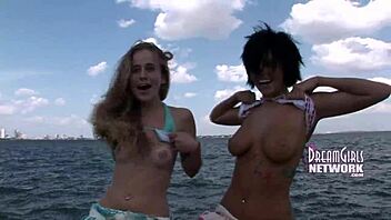 Busted flashing big tits on university campus outdoors