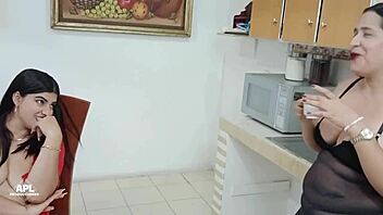 two latina milfs lick pussies and tits in lesbian frenzy