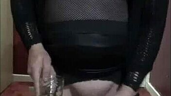 Crossdresser Mark Wright craves ass piss and cum taste
