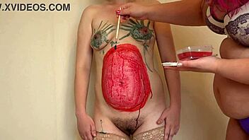 Body Painted Fat MILF Ravages Slender Girlfriend in Lesbian Frenzy