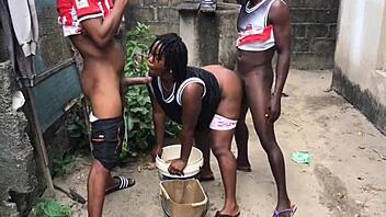 she yields to fucking the hood's two biggest throbbing cocks