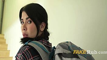 blonde teacher relaxes outdoors while student rests