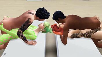 Two lingerie babes fuck missionary in steamy game play