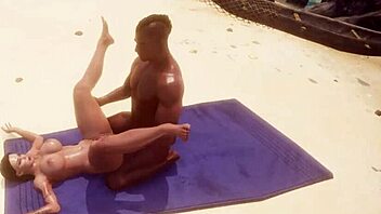 Curvy white milf Alissa battles big black cock Locu on beach