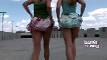 Busted flashing big tits on university campus outdoors