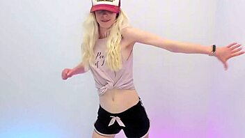 Skinny blonde dances sexy in tiny shorts shaking ass