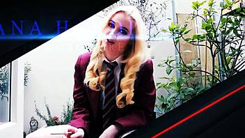 Gorgeous british teen sucks cock plays cum