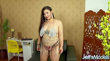 agatha ludovino rams huge black dildo in curvy holes