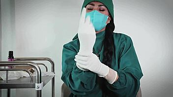 Latex nurse gloves fetish drives patient wild in hospital play
