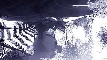 Bluee deepthroats big cock in outdoor horny blowjob