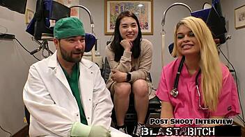 Nurse Mina Moon sucks patient cock then takes doggystyle pounding twice