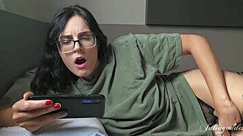 sharing bed with busty brunette leads to sloppy creampie ride