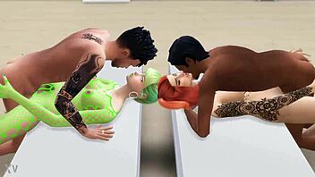 Two lingerie babes fuck missionary in steamy game play