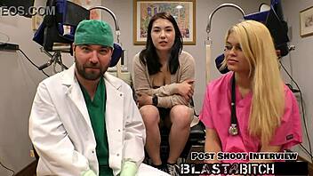 Nurse Mina Moon sucks patient cock then takes doggystyle pounding twice