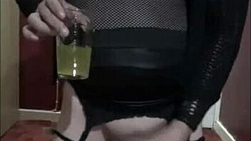 Crossdresser Mark Wright craves ass piss and cum taste